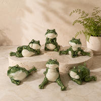 Lot de 6 figurines de grenouilles de yoga en céramique, statues de jardin, grenouilles de méditation, décorations de bureau, ornements de pot de fleurs, vert mousse émaillé, pour la maison et le bureau