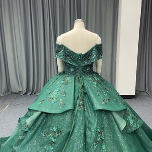 Lsany277 Dark Green Quinceanera Ball Gown Sequined Tiered <b>Ruffle</b> Floral Applique <b>Dress</b> With Train For Sweet 15 Jancember - Product Image 6