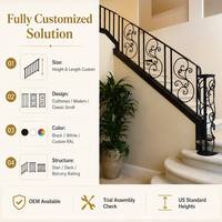 Rampe d'escalier décorative en fer forgé, motif artisanal en spirale, noire, pour intérieur et extérieur, taille personnalisée pour villa, maison, escaliers, balcon