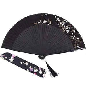 Tùy Chỉnh 21 Cm Tre Cầm Tay Fan Charming Elegant Người Phụ Nữ Hiện Đại Làm Bằng Tay Tre Lụa Gấp Pocket Purse Hand Fan