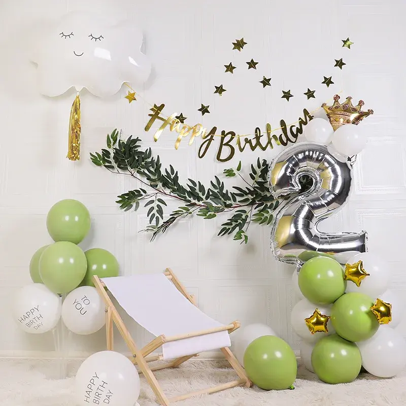 Spanish Birthday Scene Layout Spring Green Theme Party Decoration Simple Ins Style Set Background Wall Balloon