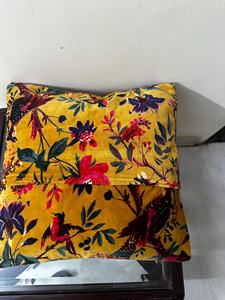 Square Velvet Cushion Cover Floral Embroidered Bohemian Style Home Decor Yellow Red Bird <b>Pattern</b> - Product Image 2