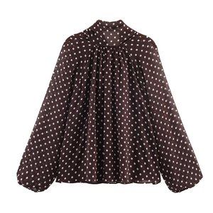 Neue Damen-Bluse mit Polka Dots, Langarm, Stehkragen, Schleife, Transparentes Chiffon-Oberteil, Elegantes Freizeithemd - Product Image 4