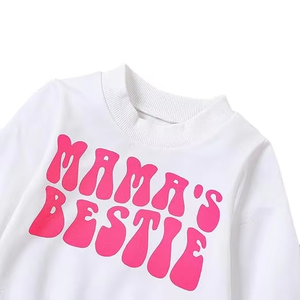 Conjunto de 2 Piezas de Sudadera Estampada y Pantalones de Campana para Niñas, Estilo 'Mama's Bestie', en Algodón Suave, para Combinar en Familia, Ropa a Juego para Madre e Hija - Product Image 3