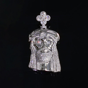 Collier Pendentif Vintage Hip Hop Rap Bling Iced Out CZ Trèfle à Quatre Feuilles Fleur Épines Tête de Jésus pour Hommes - Product Image 2