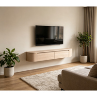 Meuble TV mural Japandi en chêne clair, style minimaliste, pour salon, console multimédia, unité de divertissement, décoration intérieure - Vente en gros usine
