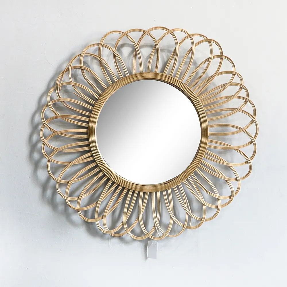Magi custom design round glass brown wall decor sunburst sun shape bamboo mirror Espejo