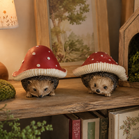 Ensemble de 2 ornements mignons en forme de hérisson et de champignon, sculptures en résine peintes à la main, figurines d'animaux de la forêt pour la décoration de table de récolte d'automne