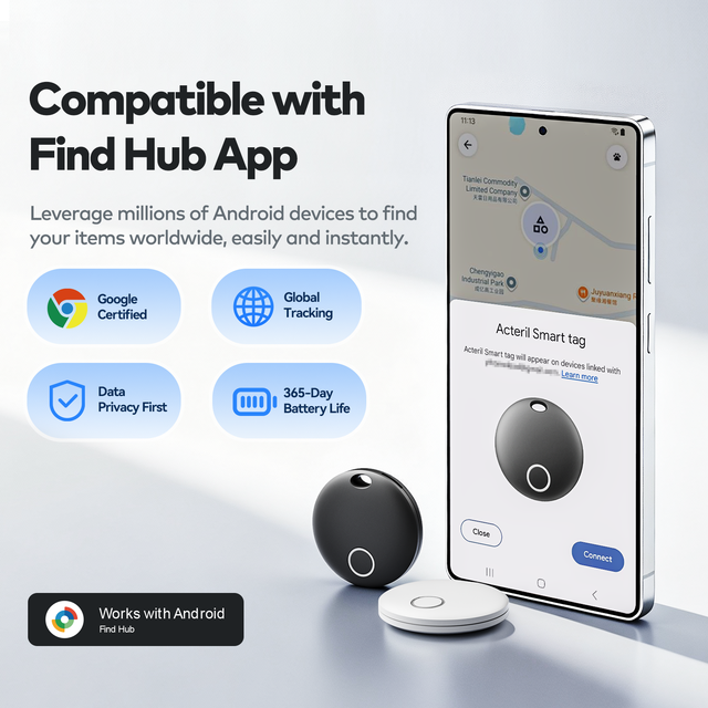 Google Certified Android Tracker Tags for Google Find My Device Key Finder Luggage Item Locator for Wallet Backpack Luggage