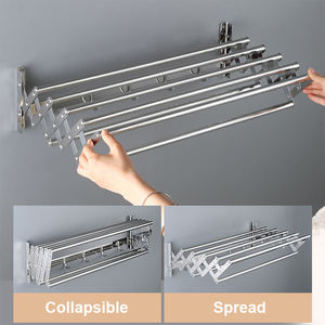 Support mural large accordéon antirouille étendoir à <span class=keywords><strong>linge</strong></span> rétractable 7 tiges de suspension décalées et cinq crochets porte-<span class=keywords><strong>linge</strong></span> - Product Image 2