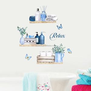 Vase de plantes papillon bleu autocollant mural <span class=keywords><strong>porte</strong></span> en verre de toilette papier peint décoratif autocollant mural autocollant mural étanche - Product Image 6