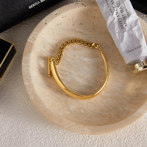 Brazalete J&D de Cadena de Acero Inoxidable de 18K, Pulsera Minimalista de Eslabones Gruesos, Brazalete Asimétrico de Media Cadena con Cierre OT - Product Image 4