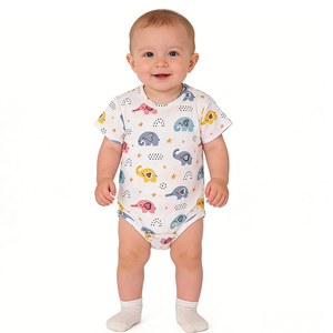 Factory Custom Boy Girl Bodysuit Bamboo Spandex Baby Rompers Short Sleeves Cute Printing 0-24m Baby <strong>Onesie</strong> - Product Image 1