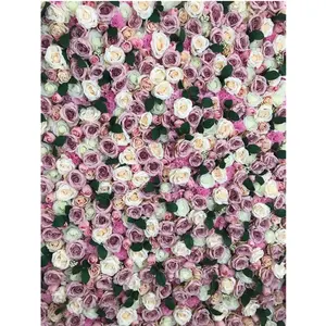 artificial roll up floral purple pink curtain backdrop panel for home decor flower wall wedding