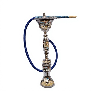 Chicha artisanale Khalil Mamoon en laiton doré incrustée de nacre - Noyau et chambre en cuivre, hauteur 88 cm, 3,3 kg - Product Image 3
