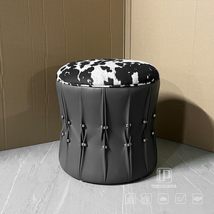 Multi Scene Use of Fashion Designed Round Black White Fabric <b>Stool</b> Chair Size Foshan <b>Stools</b> & <b>Ottomans</b> Black <b>Stool</b> - Product Image 3