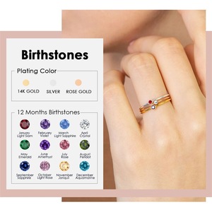 Bague en acier inoxydable plaqué or avec zircon, <span class=keywords><strong>petite</strong></span> et exquise, avec pierre de naissance, certifiée CE, bijoux à la mode Qingyuan - Product Image 1