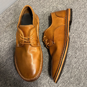 Chaussures Derby en cuir faites à la main pour hommes, en cuir véritable, à lacets, pour le bureau, décontractées, à talon bas, couleur unie marron - Product Image 3