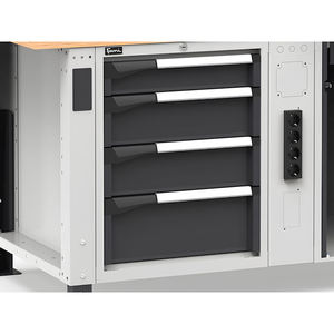 Banco de trabajo regulable Fami Master 200cm en color gris con 4 cajones, armario, tornillo y 4 enchufes - Product Image 5