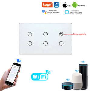 สวิตช์อัจฉริยะ WIFI 6 ทาง พร้อมสวิตช์หลัก AC110-240V 10A ควบคุมผ่านแอป Tuya กระจกนิรภัยสีดำ - Product Image 5