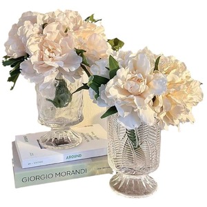 French retrò in stile in rilievo <span class=keywords><strong>vaso</strong></span> di vetro <span class=keywords><strong>con</strong></span> piedi alti <span class=keywords><strong>con</strong></span> fiori simulati, soggiorno desktop decorazioni floreali ornamenti - Product Image 5