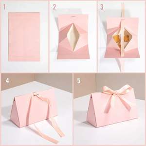 Boîte d'emballage en papier recyclé pliable de luxe personnalisée en forme de triangle avec fermeture à ruban pour cosmétiques, shampoing, mascara, bijoux, chaussures - Product Image 4