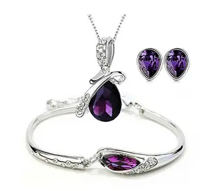 Three Pieces Angel Tears Glass Shoe Jewellery Sets Silver Plated Fashion Tear Drop Shaped Angel Jewelry Set At Best Price /
