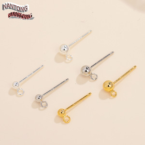 Nantong Rhinestones 925 Sterling Silver <b>Round</b> Ear <b>Posts</b> With Hanging Loop For DIY Jewelry Making Accessories Wholesale - Product Image 1
