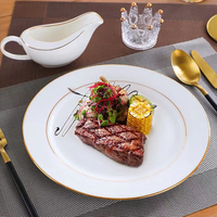 Assiettes de présentation blanches avec bordure dorée pour mariage, fête, style européen, en céramique, pour la table à manger à la maison