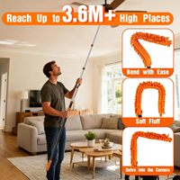 Kit de Plumero Extensible de 7.2m, Profesional, con Barra Telescópica, Mango Largo, Lavable, para Ventanas, Telarañas, Techos y Ventiladores