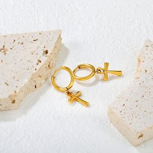 Classic Stainless Steel Jewelry 18K PVD Gold Plated Pendant <b>Cross</b> <b>Hoop</b> <b>Earrings</b> Minimalist Huggie Dangle <b>Earrings</b> for Women - Product Image 5