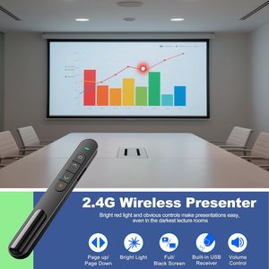 Présentateur sans fil puissant avec pointeur laser USB, télécommande noire ou blanche pour PowerPoint, pour les présentations - Product Image 3