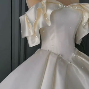 Nouvelles robes de mariée simples en satin nuage perlé, robes de mariée fines pour la brigade de photographie, robes de mariage - Product Image 6