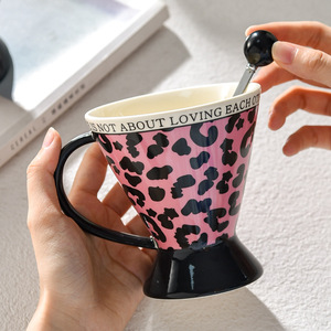 Leopard Print Handmade Mug Light Luxury Ceramic Cup with Unique Handle - Product Image 4