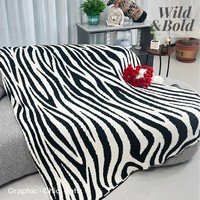 Selimut Rajut Motif Zebra Hitam Putih, Tebal, Setengah Beludru, Dua Sisi, Ultra Lembut untuk Sofa, Kursi, Rumah, Grosir