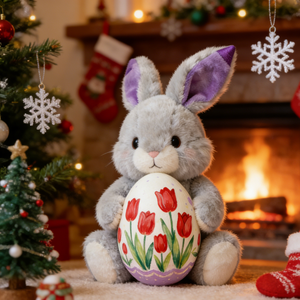 Peluche Lapin Gris Personnalisée en Gros, Poupée Lapin Rembourrée pour Cadeaux de Pâques - Product Image 1