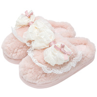 Pantoufles en coton pour femmes avec boutons décoratifs, simples et chics, en peluche, antidérapantes, pour la maison