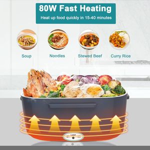 80W BPA Free Large Capacity Self Heating Lunch Box 304 Stainless Steel Electric Lunch Box Food Warmer for Car Office - Product Image 2