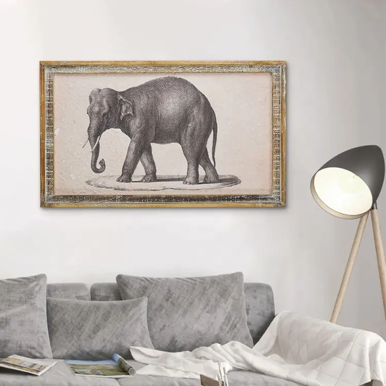 Ivydeco elefante artesanal pintado à mão, antiguidade, em madeira, estampado, sala de estar, decoração, arte de parede