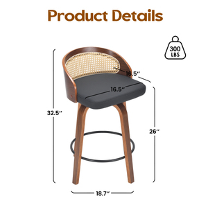 Swivel Adjustable Bar Stools Set of 2 Modern <b>Paper</b> Rope Frame PU Leather Seat for <b>Kitchen</b> Counter Dining Living Room Mid Century - Product Image 6