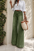 Jean évasé taille haute vert olive pour femme – Style rétro décontracté pour le quotidien et les vacances