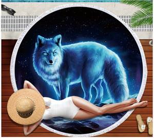 Personnaliser comprimé jetable à séchage rapide natation Gym Camping grande serviette de plage ronde Galaxy Wolf 3D imprimé serviettes de bain - Product Image 6