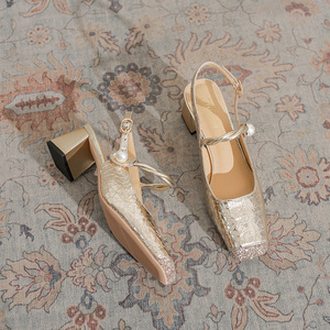 Chaussures de mariée fermées pour femme, été, blanc, argent, or, talons pour mariage à l'église - Product Image 4