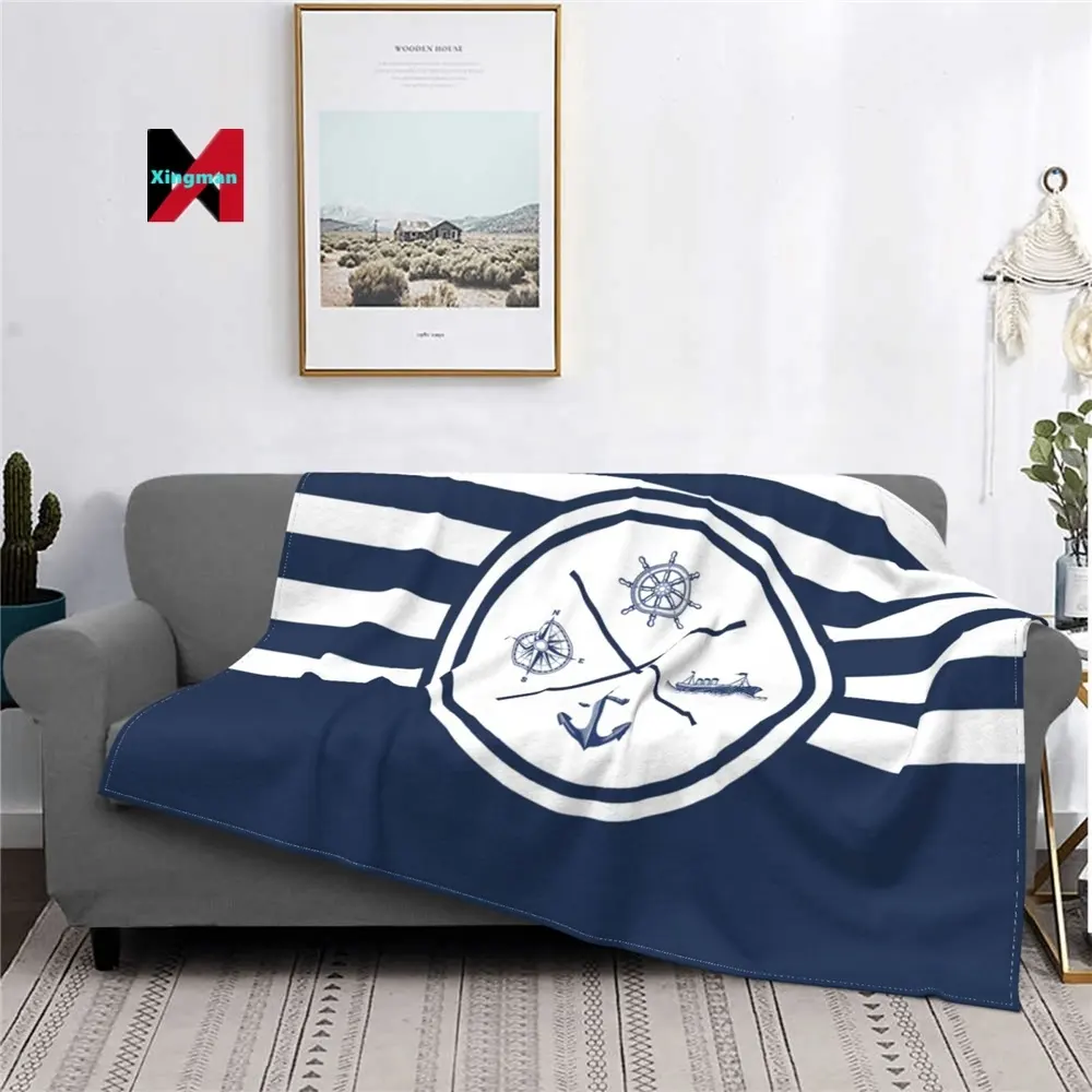 Throws Blue Nautical Decorative Anchor Customizable Soft Flannel Breathable Thermal Bedding and Travel Blanket other blankets