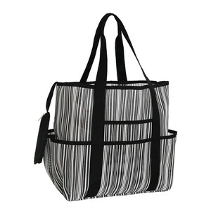 Striped <b>Beach</b> Mesh Tote <b>Bag</b> Blue Black Stripes 4-6 Compartments Portable Versatile Shoulder <b>Bag</b> <b>For</b> Travel Laundry Summer Use - Product Image 4