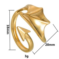 Nouvelle conception de bijoux de mode, bague ouverte réglable en acier inoxydable plaqué or, motif aile de diable gothique, pour hommes et femmes