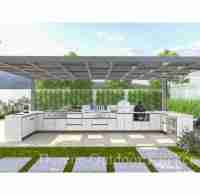 2025 Dorene Kits de cuisine d'extérieur contemporains tout-en-un en forme de U Mini cuisine modulaire avec barbecue et tiroirs en acier inoxydable