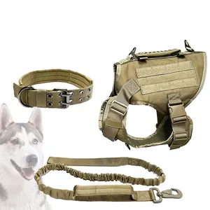 Conjunto de arnés y correa de nailon ajustable para Collar de perro, chaleco táctico fuerte y grande, K9