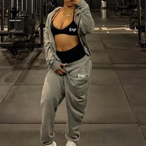 Survêtement lourd à impression bouffante avec logo personnalisé F5198 Ensemble sweat-shirt à capuche et pantalon de survêtement zippés de haute qualité pour femmes - Product Image 1