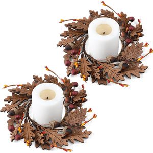 Wooden Candle Rings With Oak Leaves Acorns Thanksgiving Table Decor Indoor Use <b>Round</b> Shape 20-40 Pcs Wholesale - Product Image 1